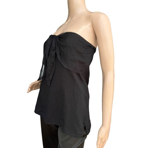 New 525 Knitted Women Black Knitted Knotted Chiffon Overlay Strapless Tube Top L - Picture 3 of 6
